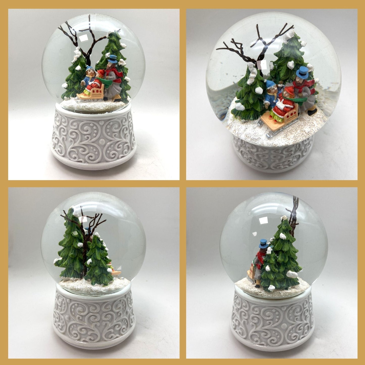 Nostalgische Schneekugel Familienspaziergang Ornamente 100 mm Durchmesser mit Spieluhr - Schneekugelhaus