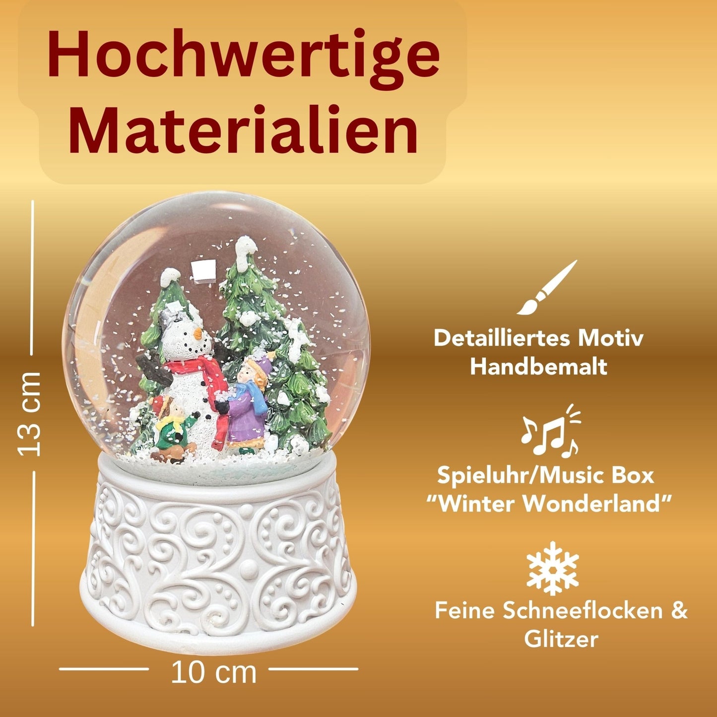 Nostalgische Schneekugel Kinder bauen Schneemann Ornamente 100 mm Durchmesser mit Spieluhr - Schneekugelhaus