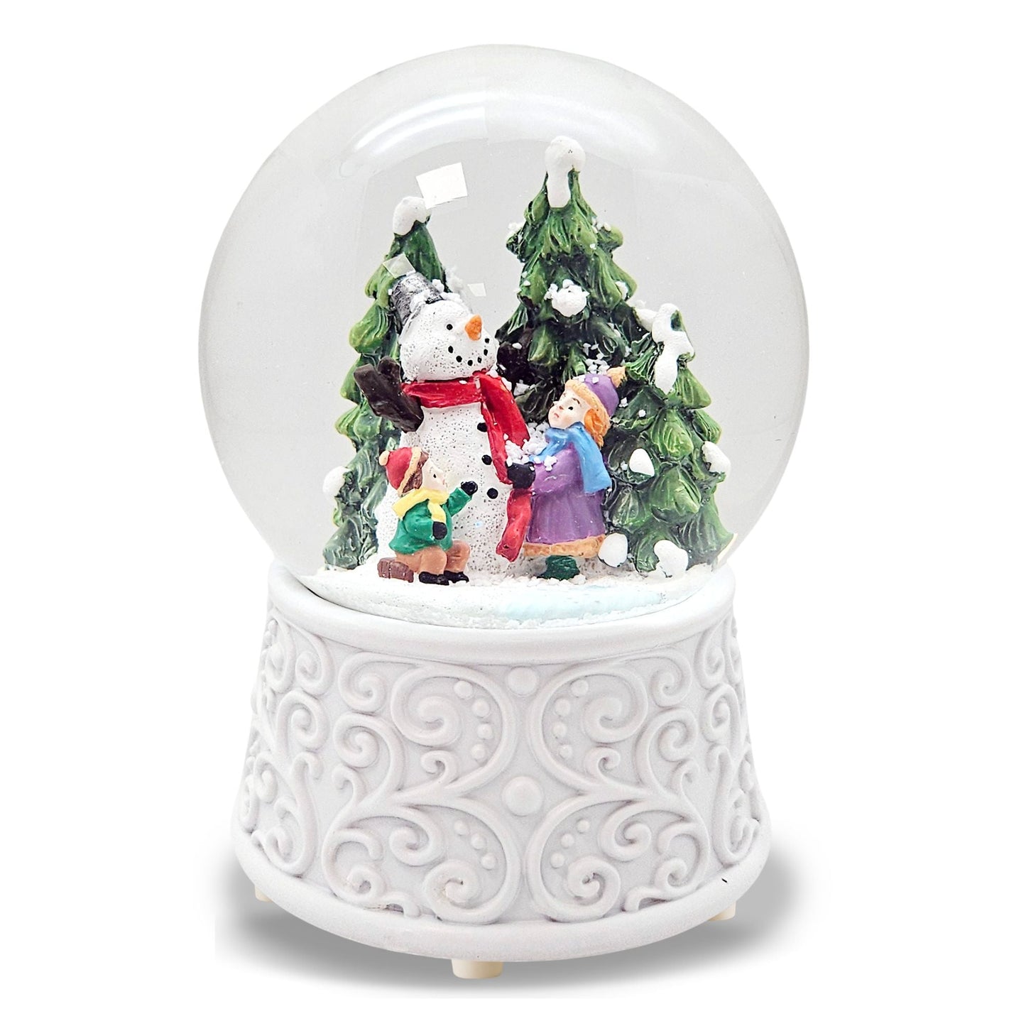 Nostalgische Schneekugel Kinder bauen Schneemann Ornamente 100 mm Durchmesser mit Spieluhr - Schneekugelhaus