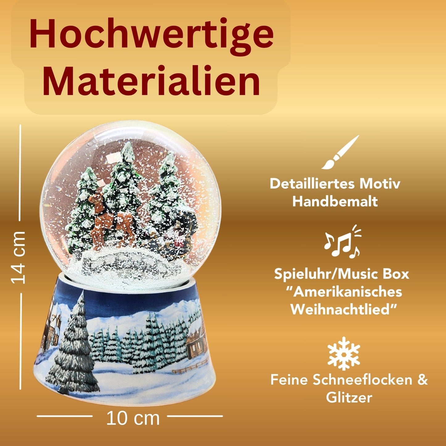 Nostalgische Schneekugel Kutsche über Brücke auf Sockel Winterlandschaft mittelblau 100 mm Durchmesser mit Spieluhr (Kopie) - Schneekugelhaus
