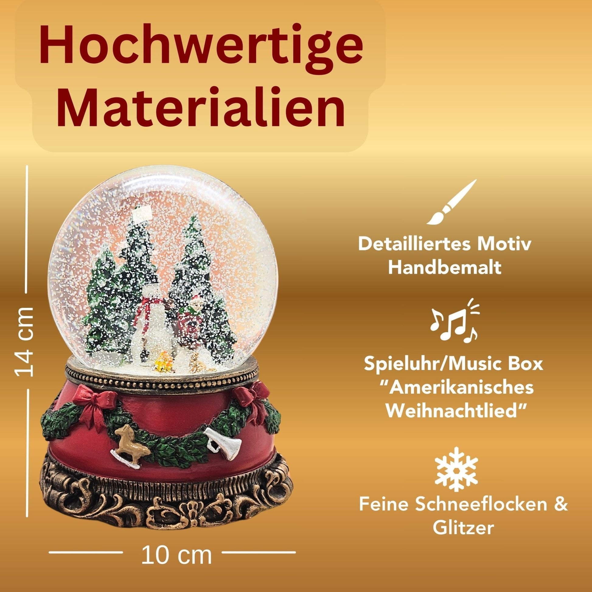 Nostalgische Schneekugel Schneemann steht auf Sockel Weihnachtsdekor rot mm Durchmesser mit Spieluhr - Schneekugelhaus