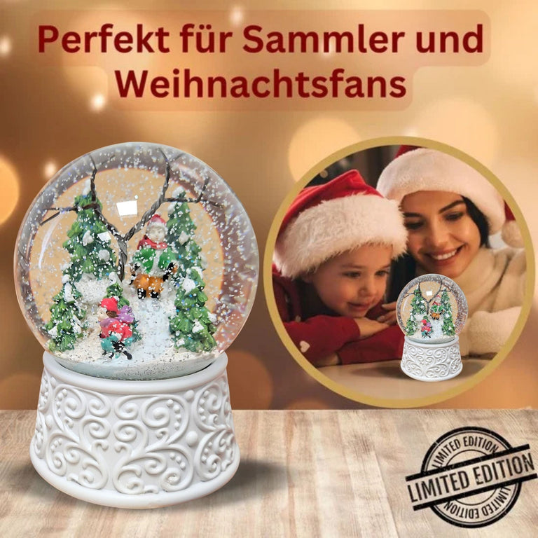 Nostalgische Schneekugel Skifahrer Ornamente 100 mm Durchmesser mit Spieluhr - Schneekugelhaus