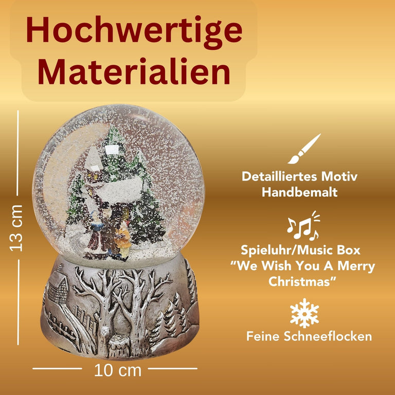 Nostalgische Schneekugel Weihnachtsspaziergang auf Silber Landschaft 100 mm Durchmesser mit Spieluhr - Schneekugelhaus