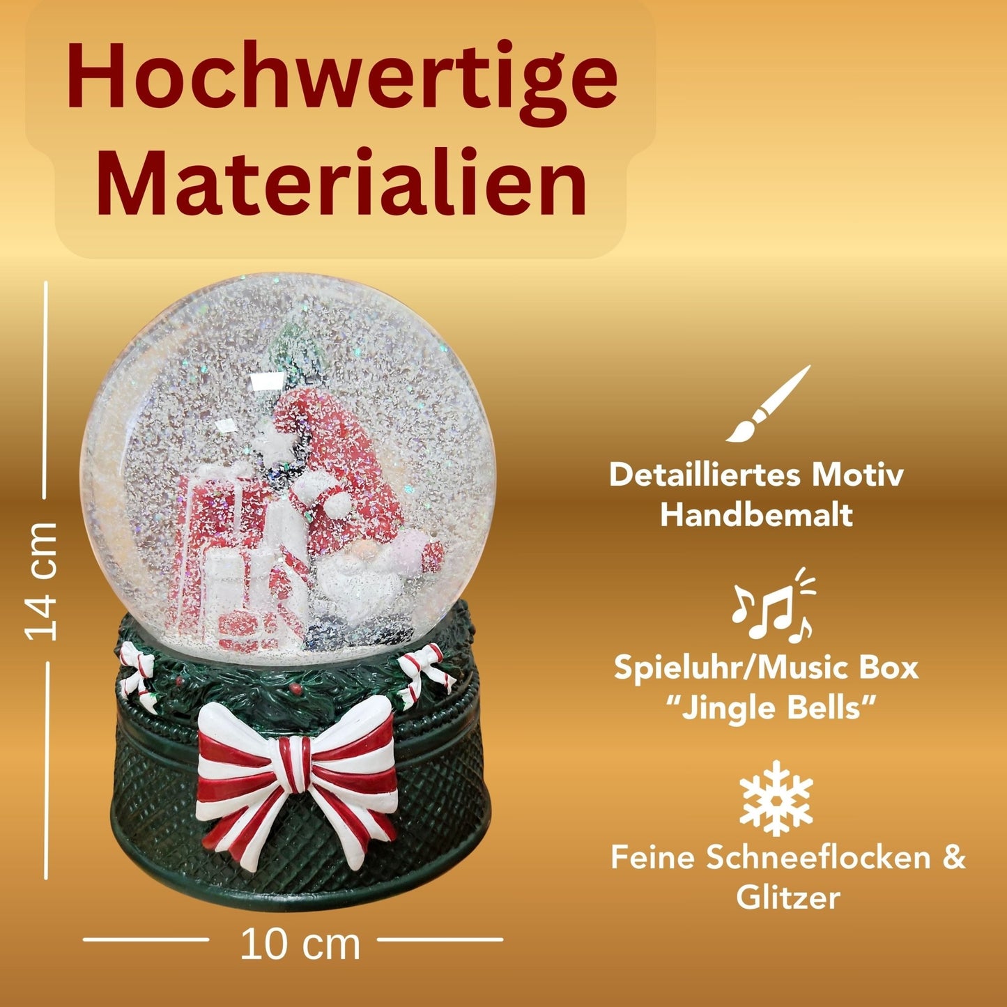 Nostalgische Schneekugel Wichtel rot auf Weihnachtsdekor grün 100 mm Durchmesser mit Spieluhr - Schneekugelhaus
