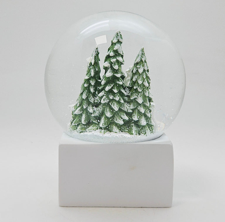 Schneekugel 2 Rehe auf Sockel weiß eck "PURE - Line" 10 cm Durchmesser - Schneekugelhaus