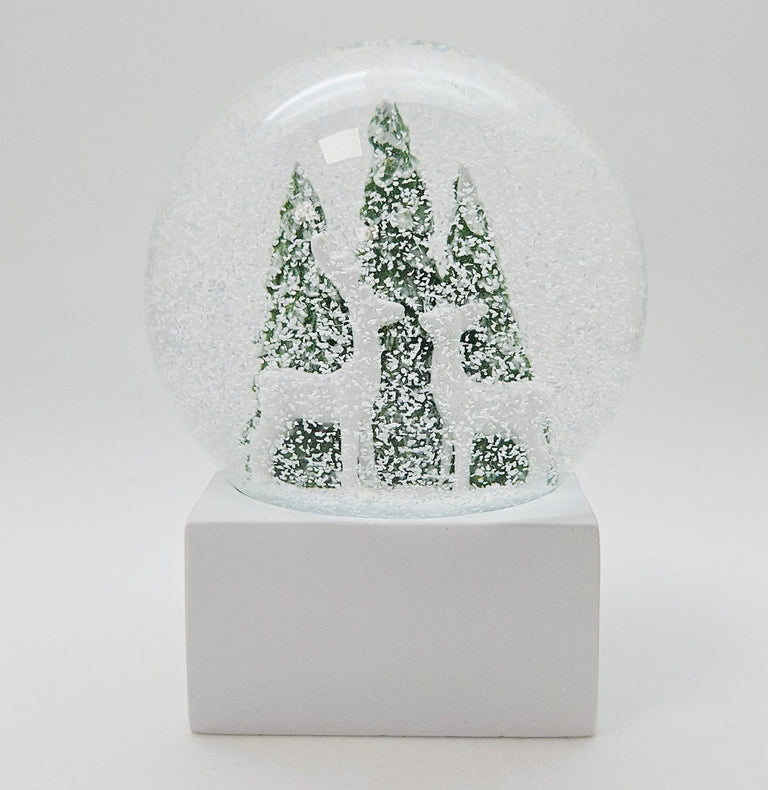 Schneekugel 2 Rehe auf Sockel weiß eck "PURE - Line" 10 cm Durchmesser - Schneekugelhaus