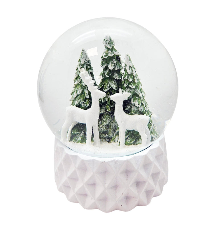 Schneekugel 2 Rehe auf Sockel weiß kubisch "PURE - Line" 10 cm Durchmesser - Schneekugelhaus