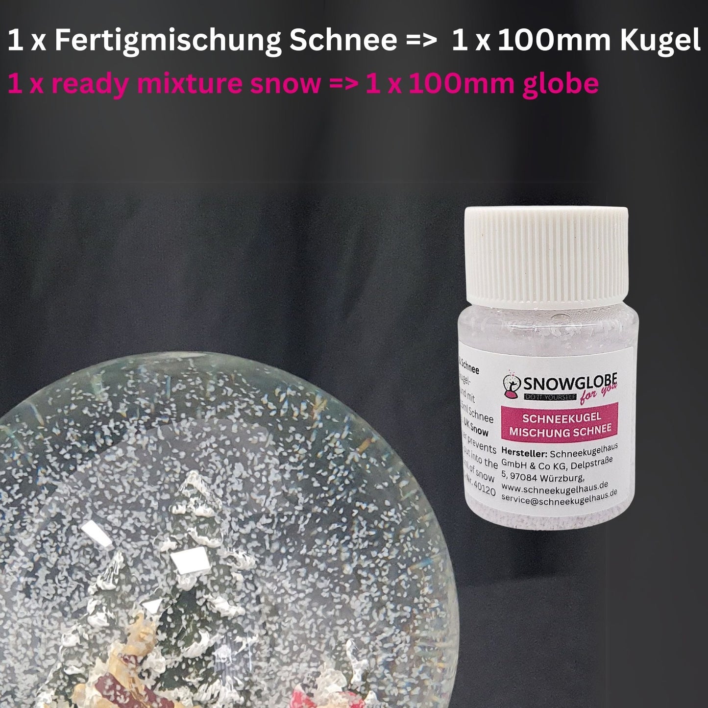 Schneekugel - Fertigmischung mit Wasserklar & feinem Schnee - Schneekugelhaus