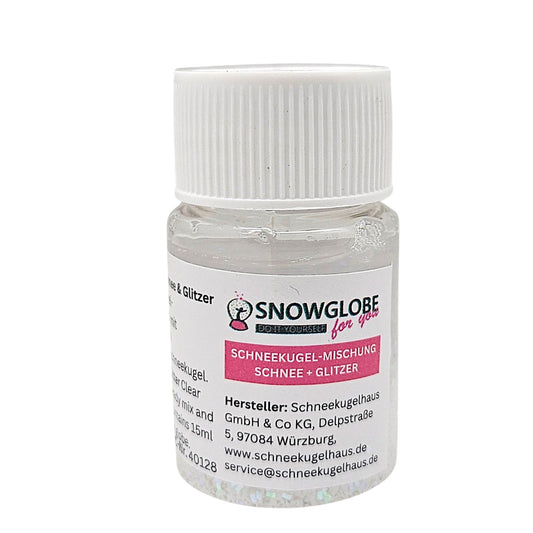Schneekugel - Fertigmischung mit Wasserklar, feinem Schnee & Glitzer - Schneekugelhaus