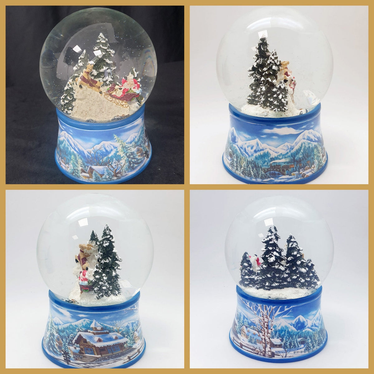 Schneekugel Santa kommt auf Schlitten auf Sockel Winterlandschaft mit Spieluhr 10 cm Durchmesser - Schneekugelhaus
