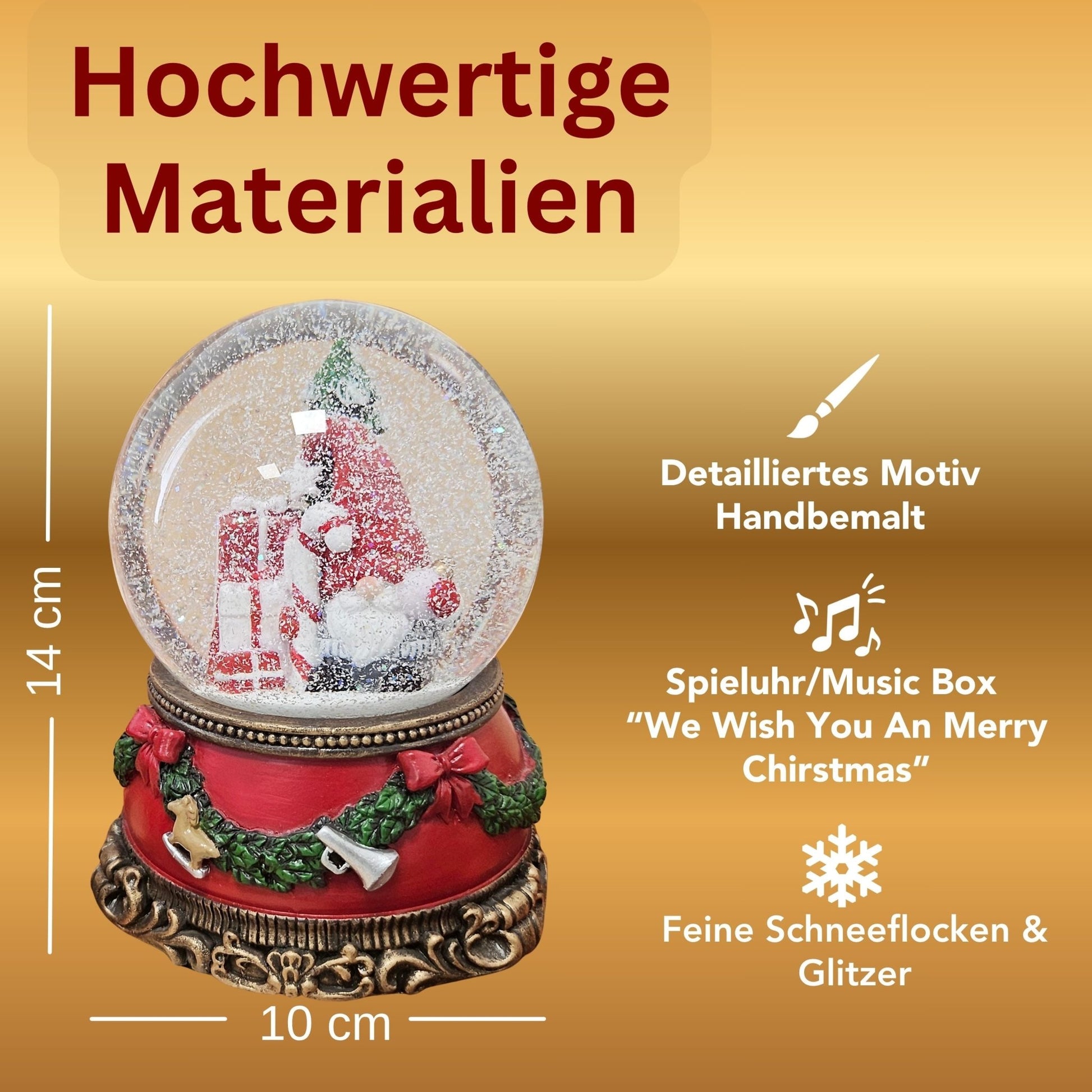 Schöne Schneekugel Wichtel Christbaum auf Sockel Weihnachtsdekor rot mm Durchmesser mit Spieluhr - Schneekugelhaus