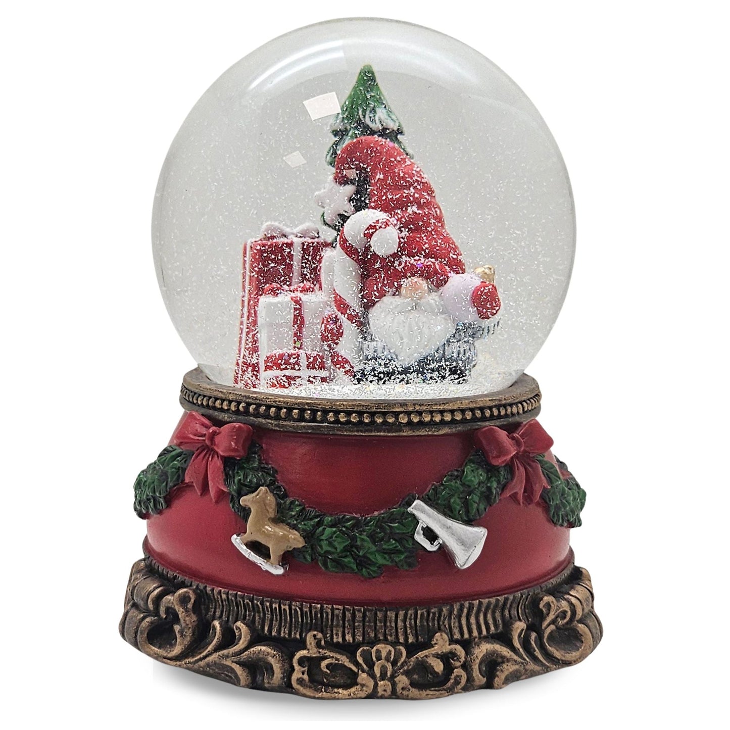 Schöne Schneekugel Wichtel Christbaum auf Sockel Weihnachtsdekor rot mm Durchmesser mit Spieluhr - Schneekugelhaus