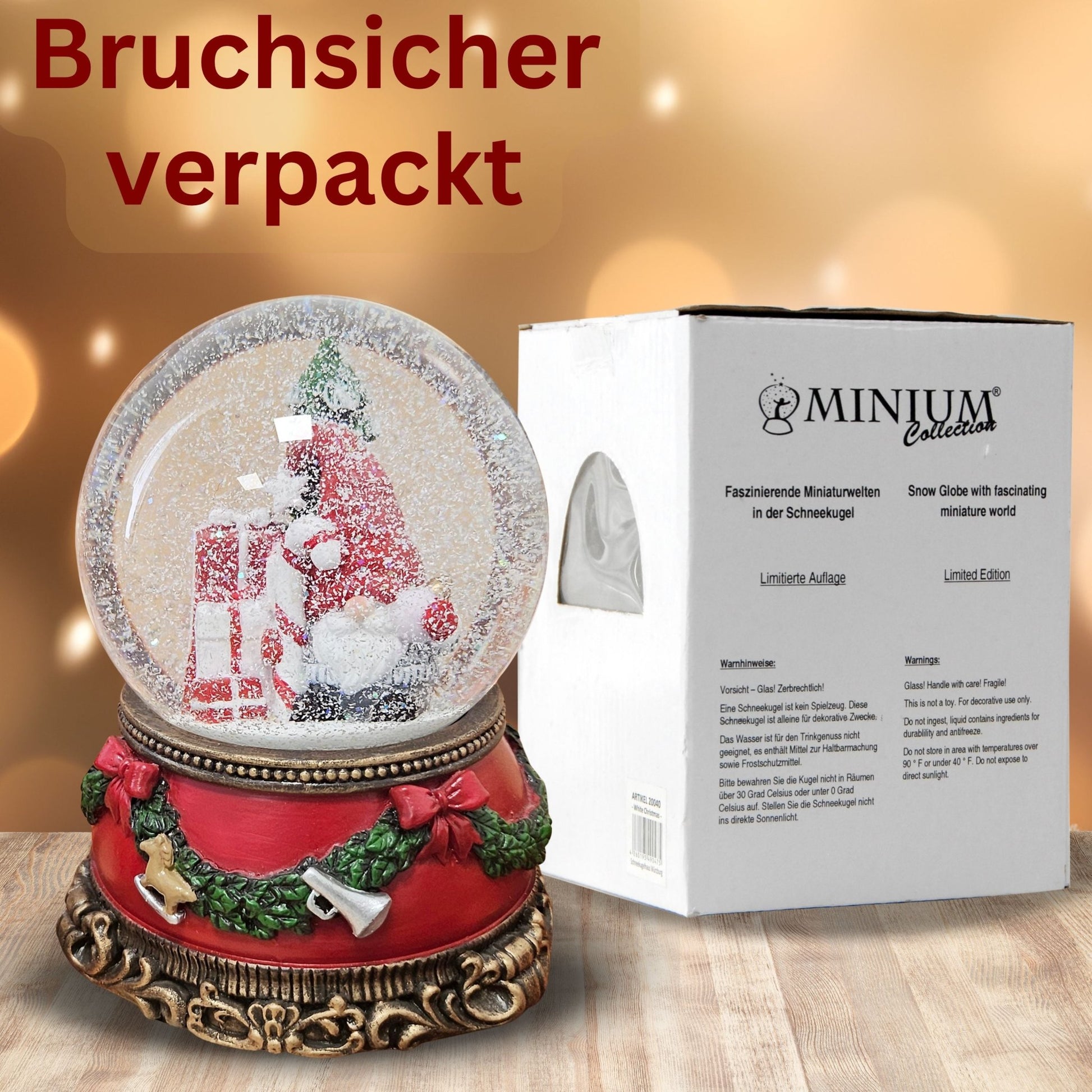 Schöne Schneekugel Wichtel Christbaum auf Sockel Weihnachtsdekor rot mm Durchmesser mit Spieluhr - Schneekugelhaus