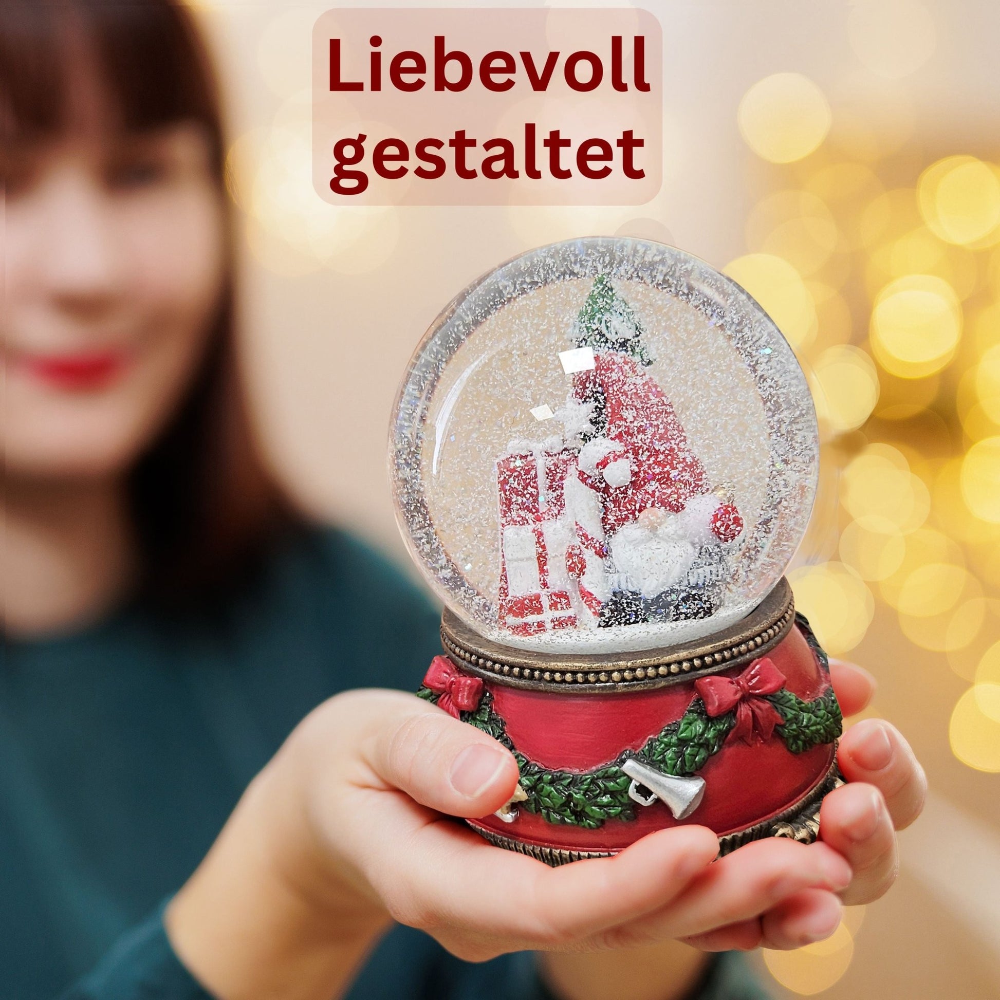 Schöne Schneekugel Wichtel Christbaum auf Sockel Weihnachtsdekor rot mm Durchmesser mit Spieluhr - Schneekugelhaus
