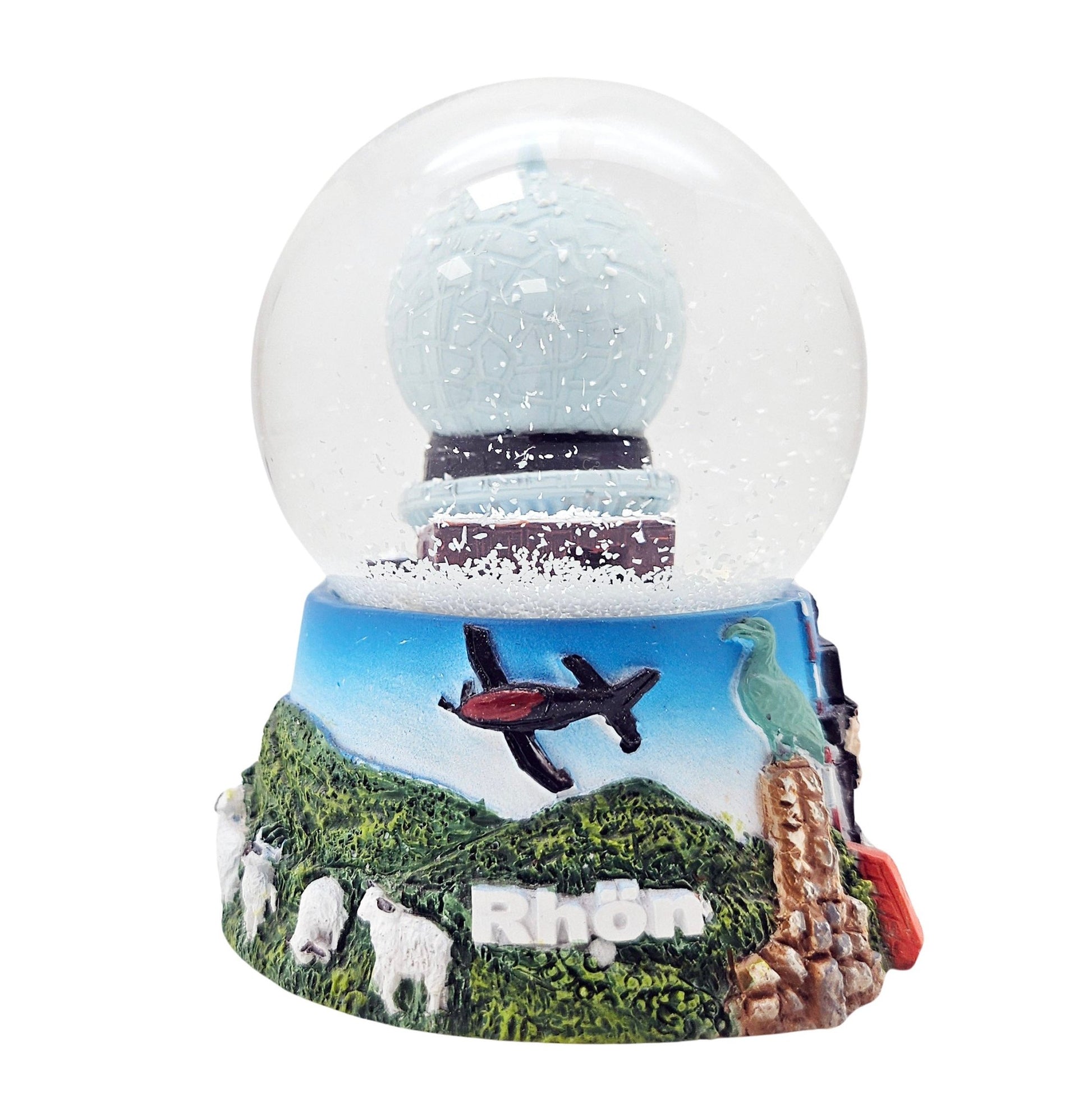 Souvenir Schneekugel Rhön mit Wasserkuppe Kloster Kreuzberg Rhönschaf Segelflieger B: 6,5 H: 8,5 - Schneekugelhaus