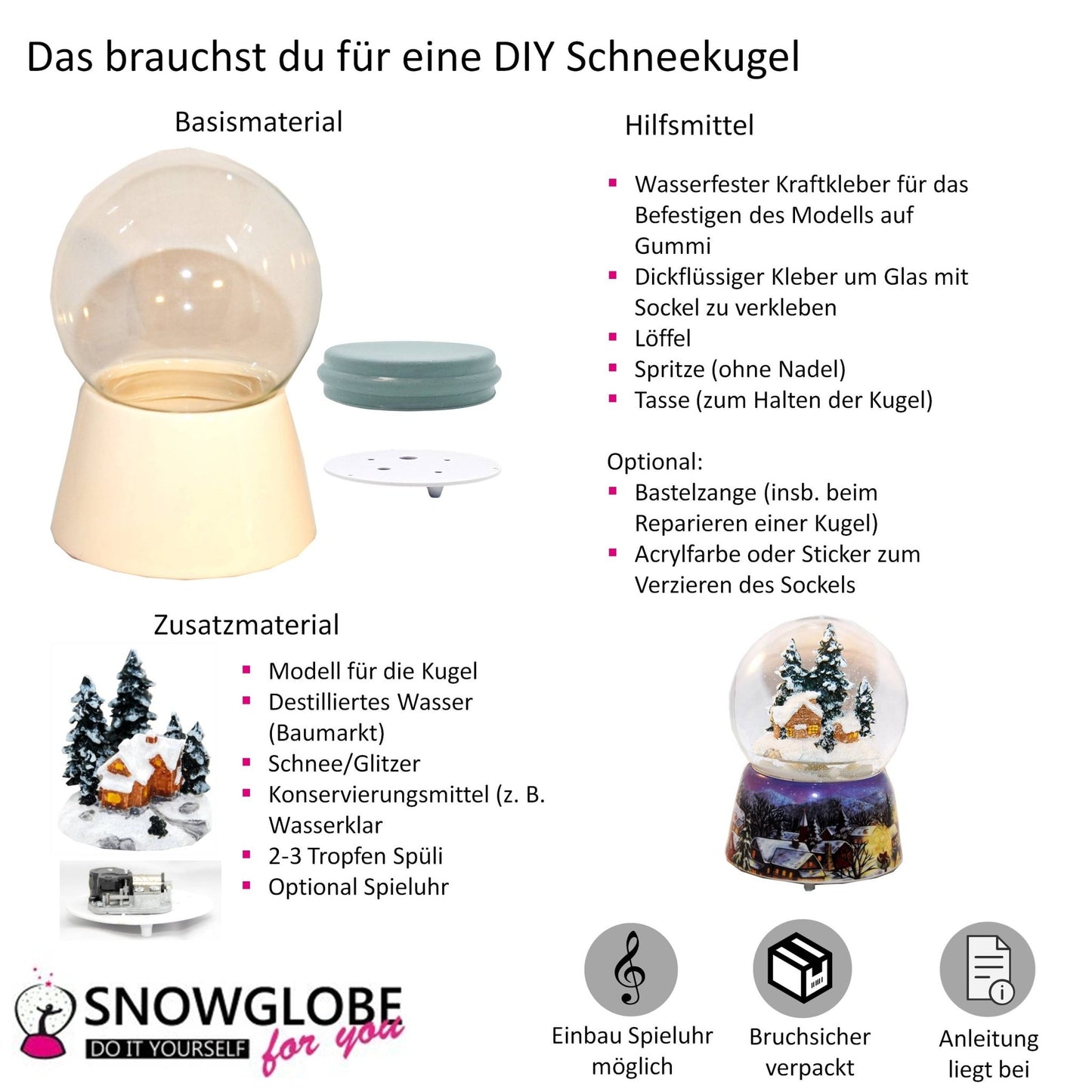 Spieluhr für Schneekugel "O Tannenbaum" auf Platte 8,0 cm - Schneekugelhaus