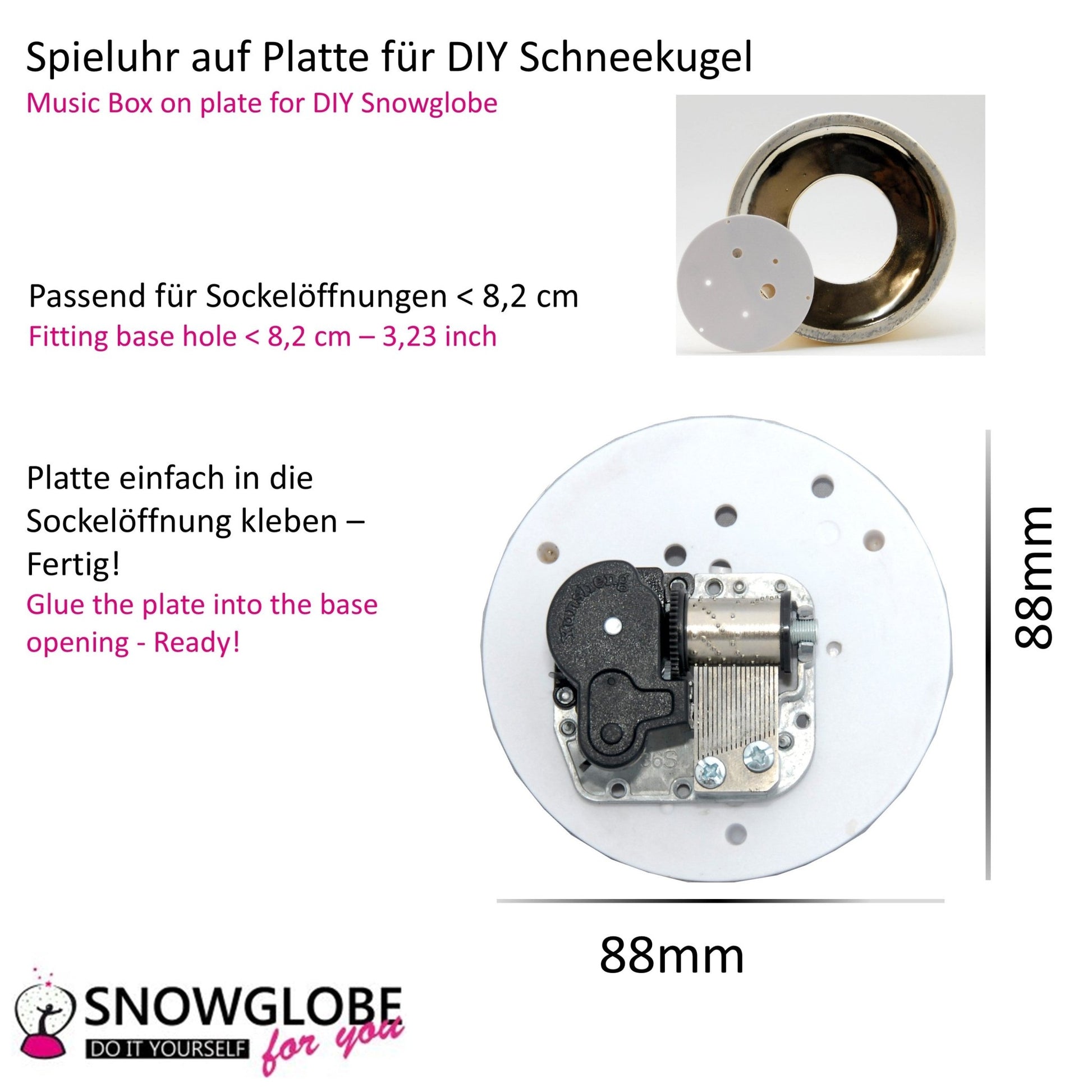 Spieluhr für Schneekugel We wish you a merry Christmas auf Platte 8,8 cm - Schneekugelhaus