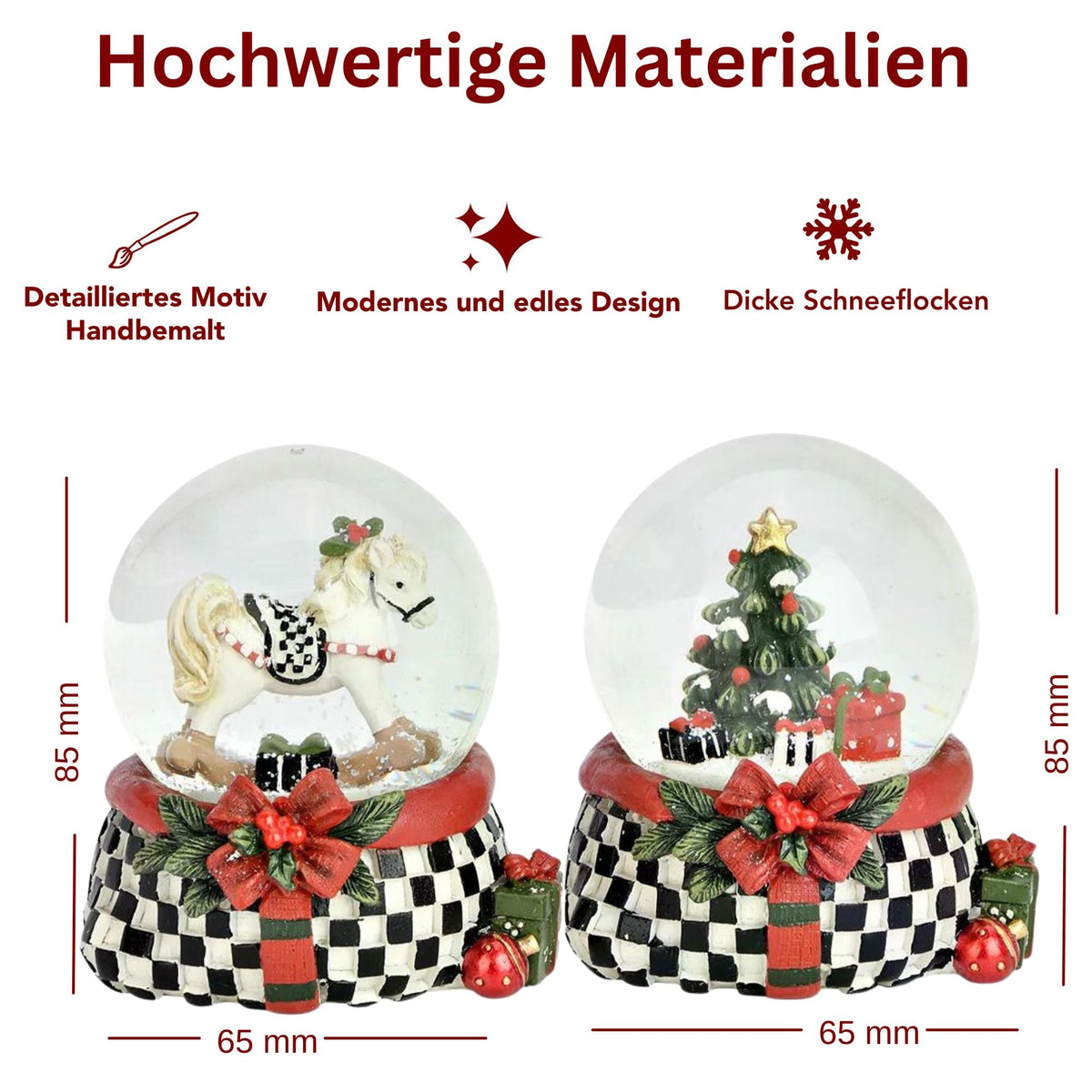 Stylische Schneekugel Weihnachtsbaum im Karo-Look 65mm Durchmesser - Schneekugelhaus