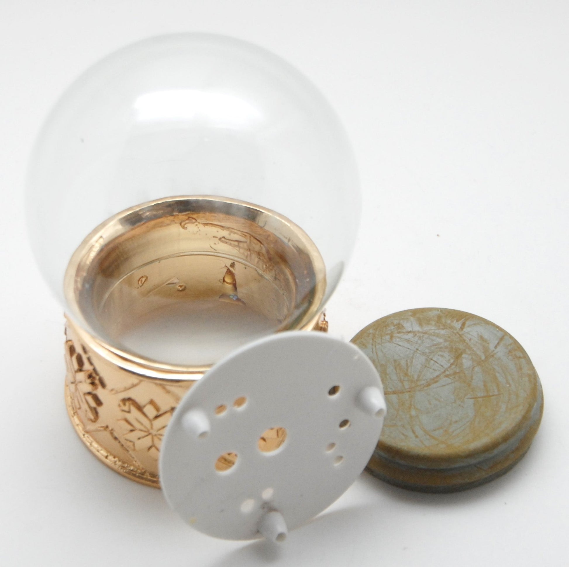 100mm-Do-it-Yourself Schneekugel mit Sockel Porzellan Kupfergold Relief Schneeflocke für Spieluhr - Schneekugelhaus