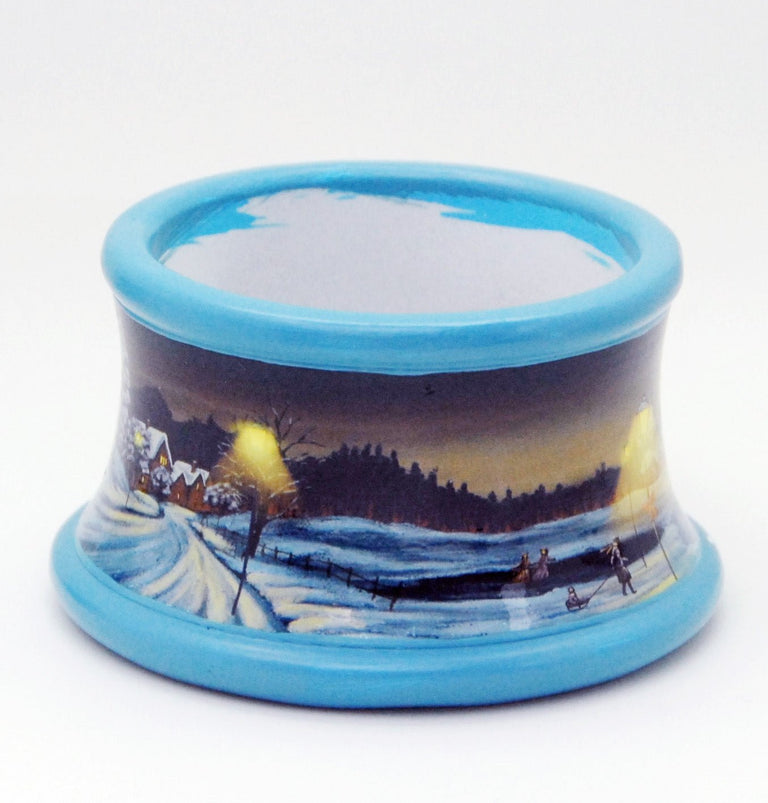 100mm Porzellan Sockel Winterlandschaft Eisläufer blauer Rand für DIY-Schneekugel - Schneekugelhaus