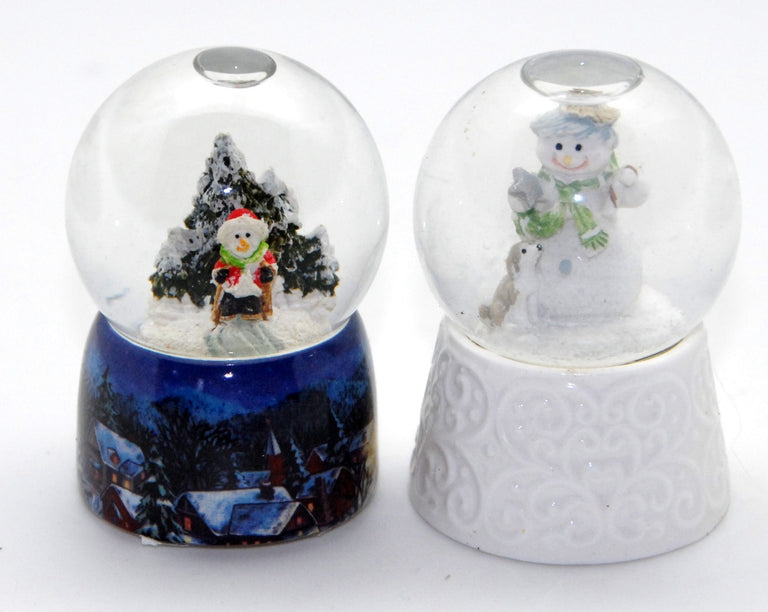 2 Mini-Schneekugeln mit Schneemann Nostalgie Winterlandschaft - Luftblase - Schneekugelhaus