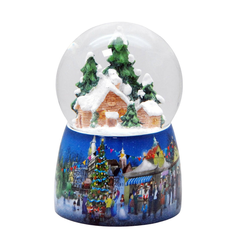 Nostalgie-Schneekugel Hüttenzauber mit Spieluhr - 100mm Durchmesser - Schneekugelhaus
