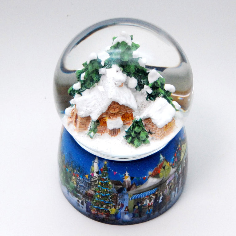 Nostalgie-Schneekugel Hüttenzauber mit Spieluhr - 100mm Durchmesser - Schneekugelhaus