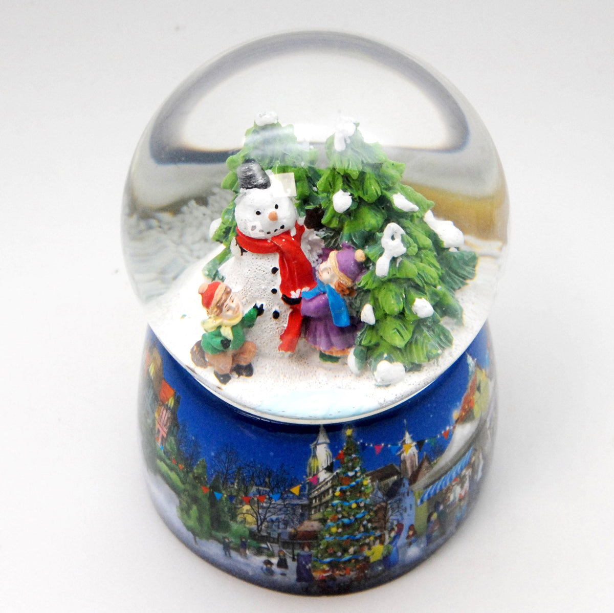 Nostalgie-Schneekugel mit Kinder bauen Schneemann mit Spieluhr - 100mm Durchmesser - Schneekugelhaus