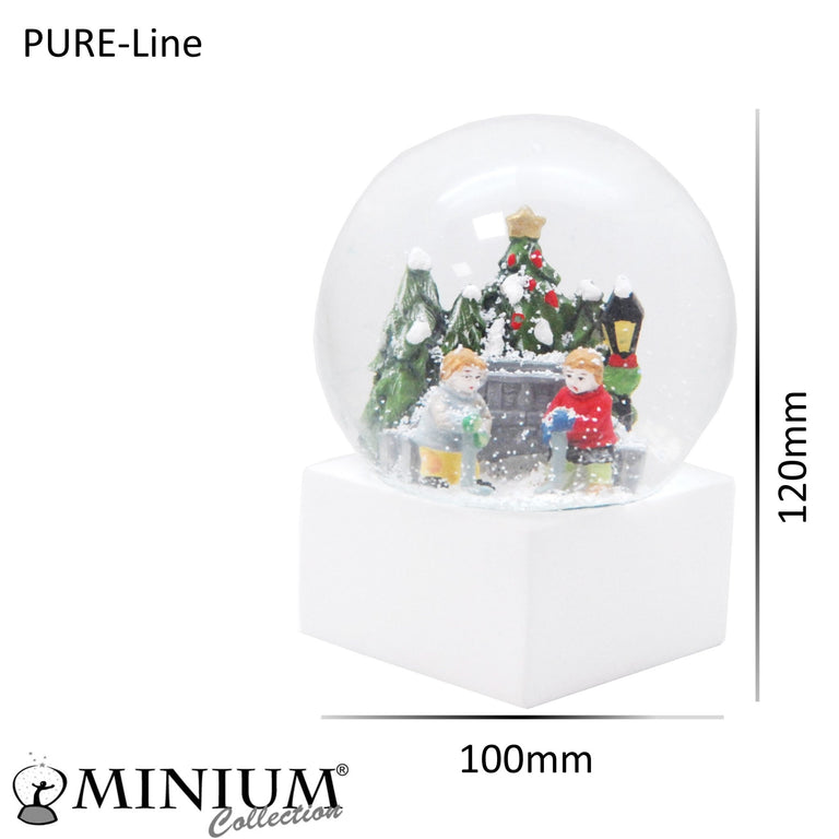 Schneekugel Eishockeyspieler auf Sockel weiß eckig "PURE-Line" 10 cm Durchmesser - Schneekugelhaus