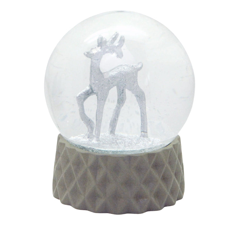 Schneekugel Hirsch silber sand farben kubisch "PURE-Line" 10 cm Durchmesser - Schneekugelhaus