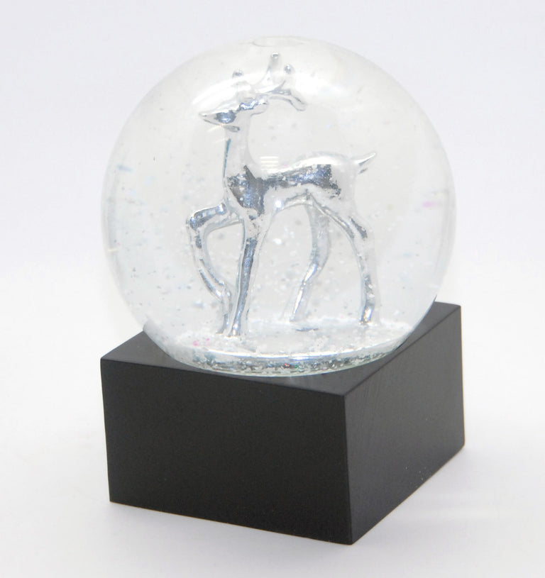 Schneekugel Reh silber auf Sockel schwarz eckig "PURE-Line" 10 cm Durchmesser - Schneekugelhaus