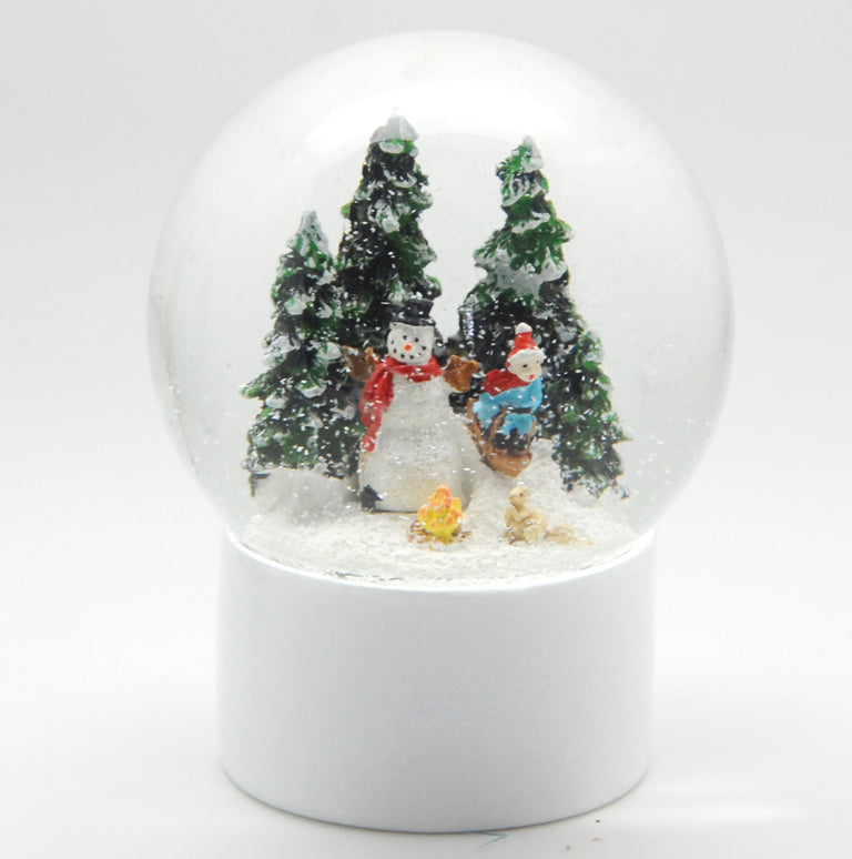 Schneekugel Schneemann auf Sockel weiß rund "PURE-Line" 10 cm Durchmesser - Schneekugelhaus