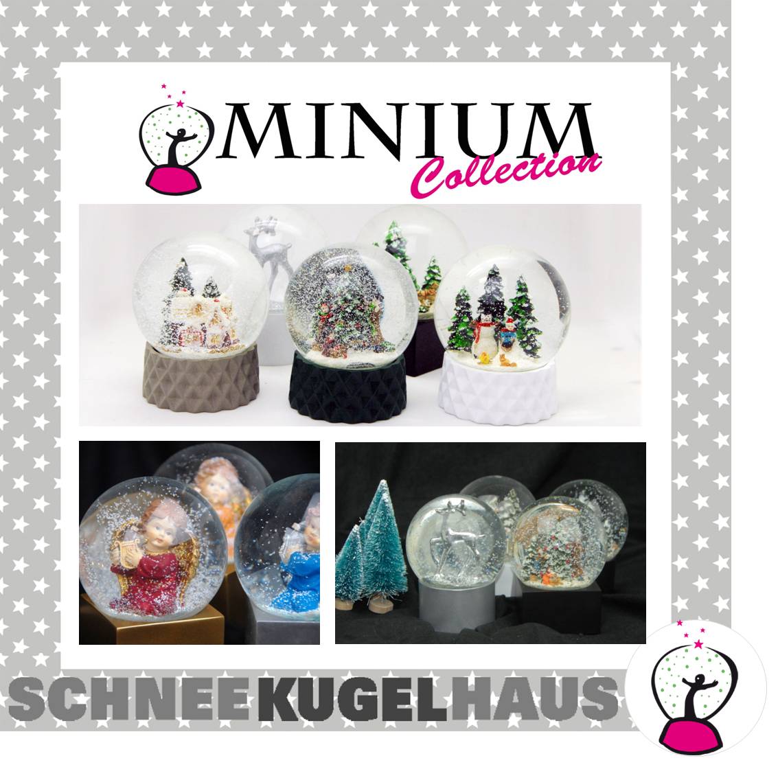 Stylische Schneekugel Megaformat Kutschfahrt über die Brücke Sockel weiß eck PURE-Line - Schneekugelhaus